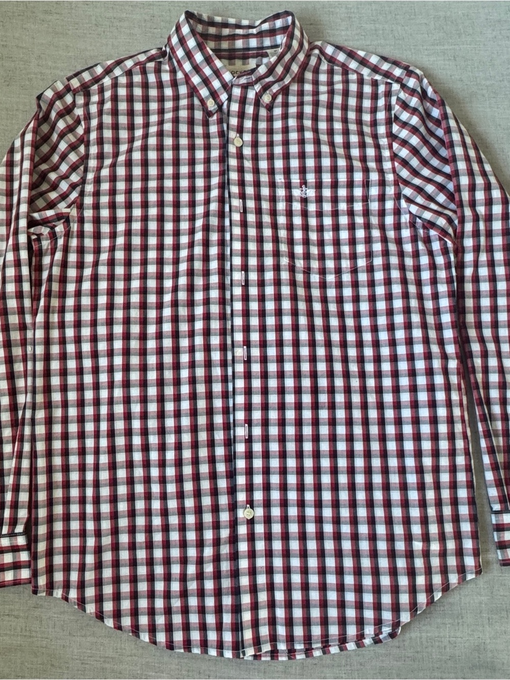 Dockers Men's Burgundy and White Plaid Button-Down Shirt